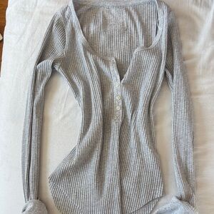 Aerie Light Gray Ribbed Long Sleeve Tee